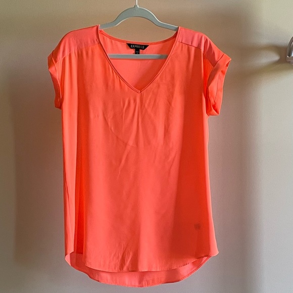 Express Satin Gramercy Tee in Neon Orange - SZ M - Picture 2 of 5